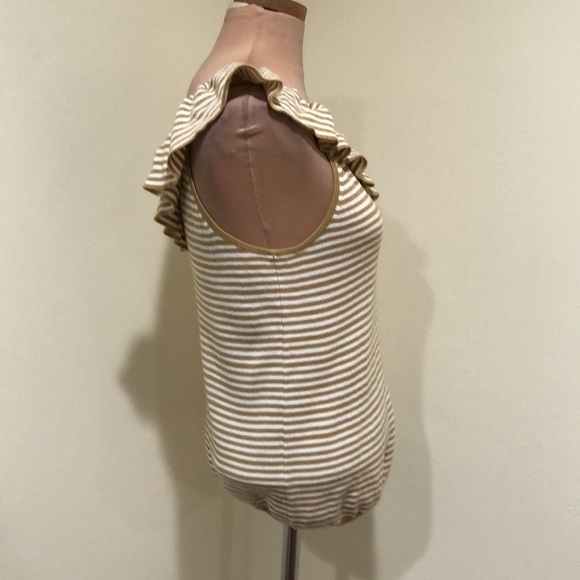 Madewell Belhaven Ruffle Sweater Tank Top Size Medium Heather Camel Brown Stripe - Picture 4 of 10